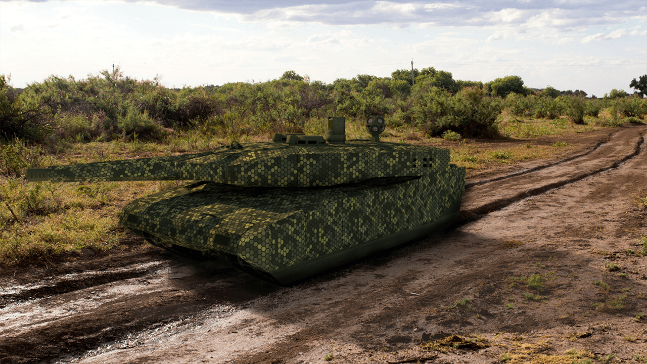 Combat vehicle driving on a road